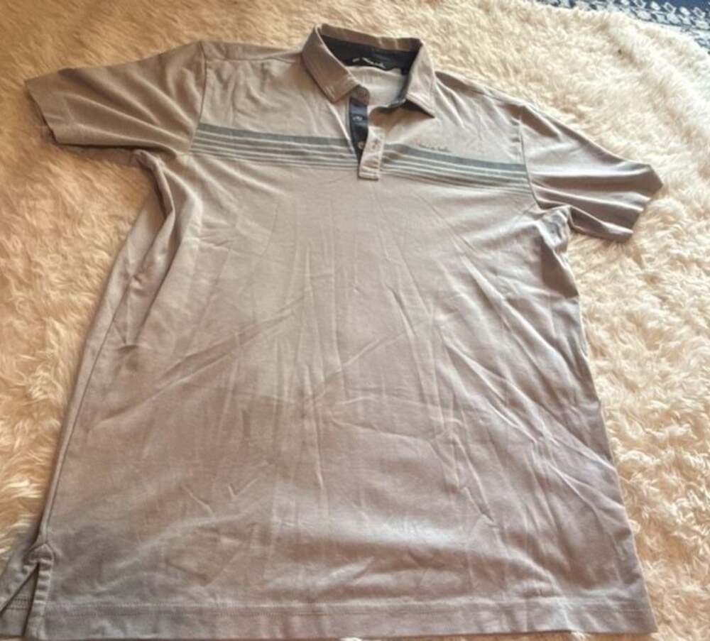 TravisMathew Men's Gray Striped Chest Detail Golf Polo Shirt